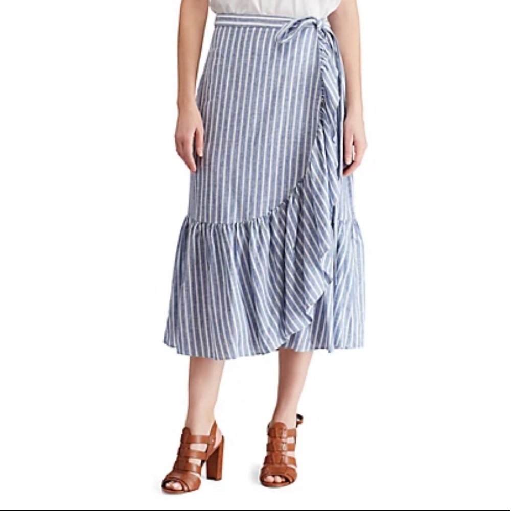 Chaps-Cotton Linen Wrap Skirt